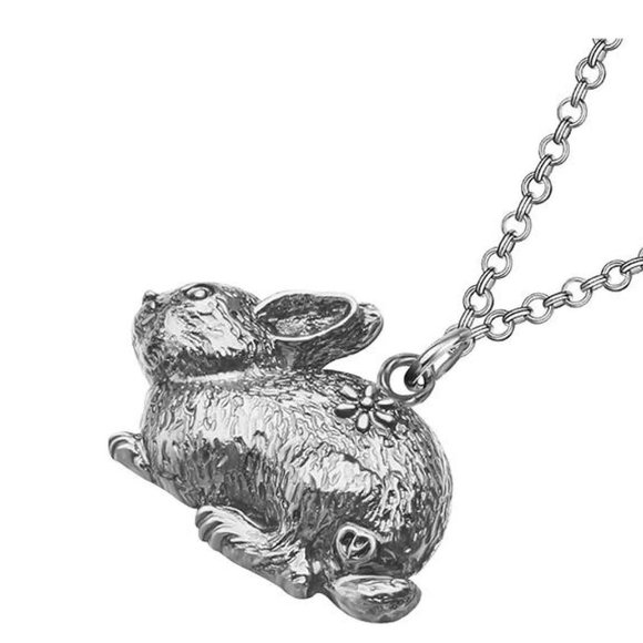 Bunny Rabbit Necklace - Copper Alloy Plated in Antique Silver - 17" chain - Picture 3 of 10